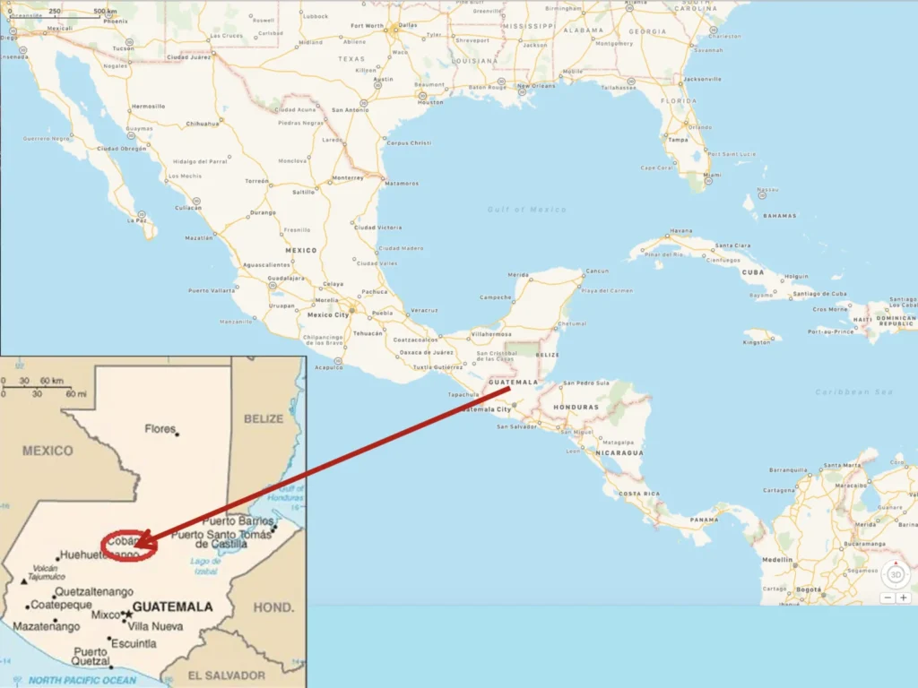 Map of Central America showing the location of the project in Guatemala