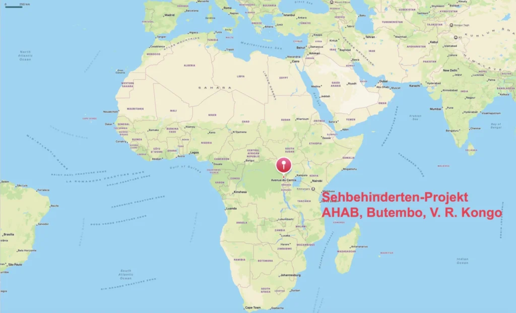 Map of Africa showing the location of the AHAB project in Butembo, DR Congo