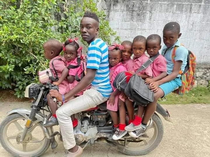 Children were driven to the day care center on a motorcycle