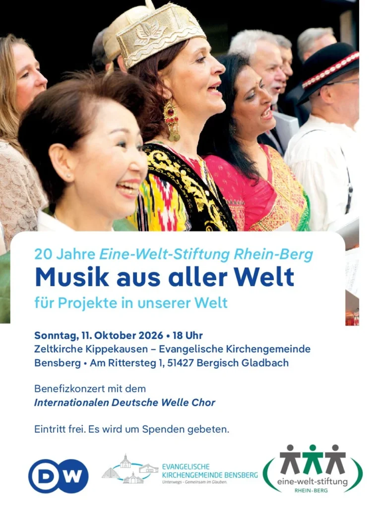 Poster: Music from all over the world – Benefit concert on October 11, 2026 in the Kippekausen tent church